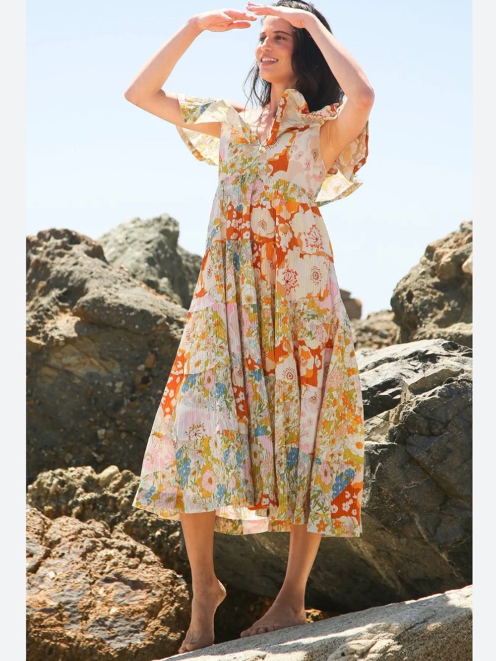 Beulah Style Melody Floral Print Tiered Ruffle Pleated Midi Dress Small $231 - Picture 3 of 15
